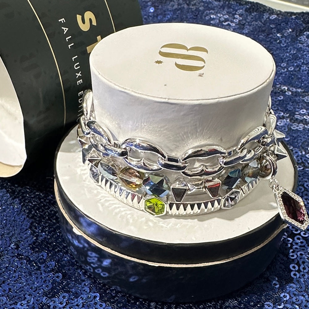 Silver-Tone Multi-Color Crystal Stackable Bracele… - image 5